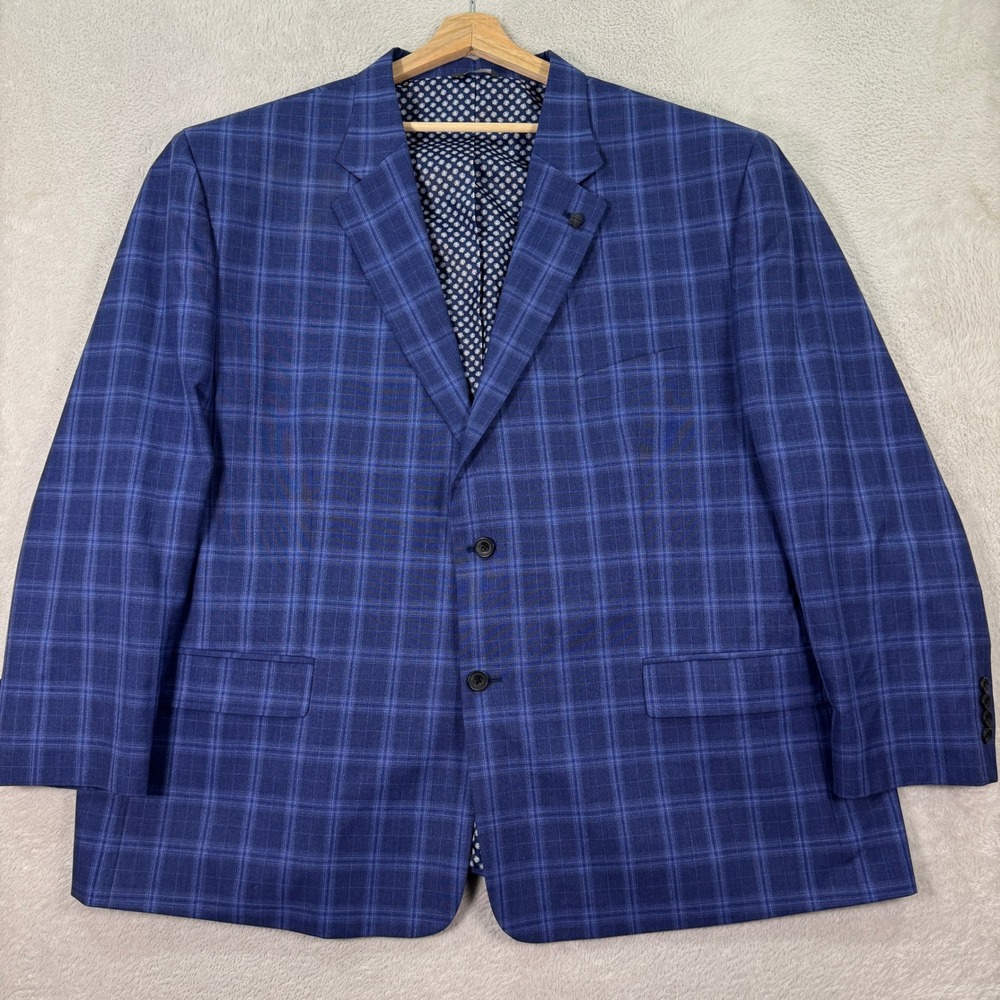 Oak Hill Mens 3XL 56R Plaid Blazer Sport Coat Jacket Bright Blue Casual Preppy